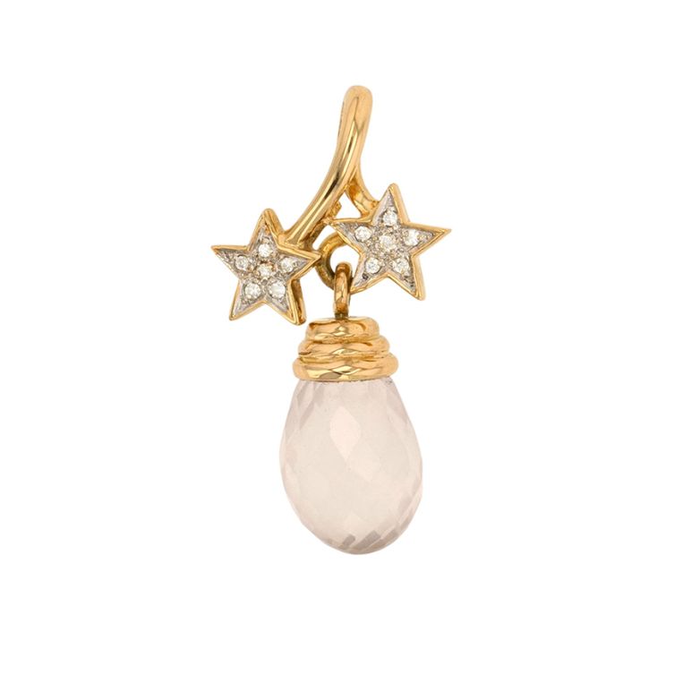 Pendentif 2 ors diamant,P.fine quartz