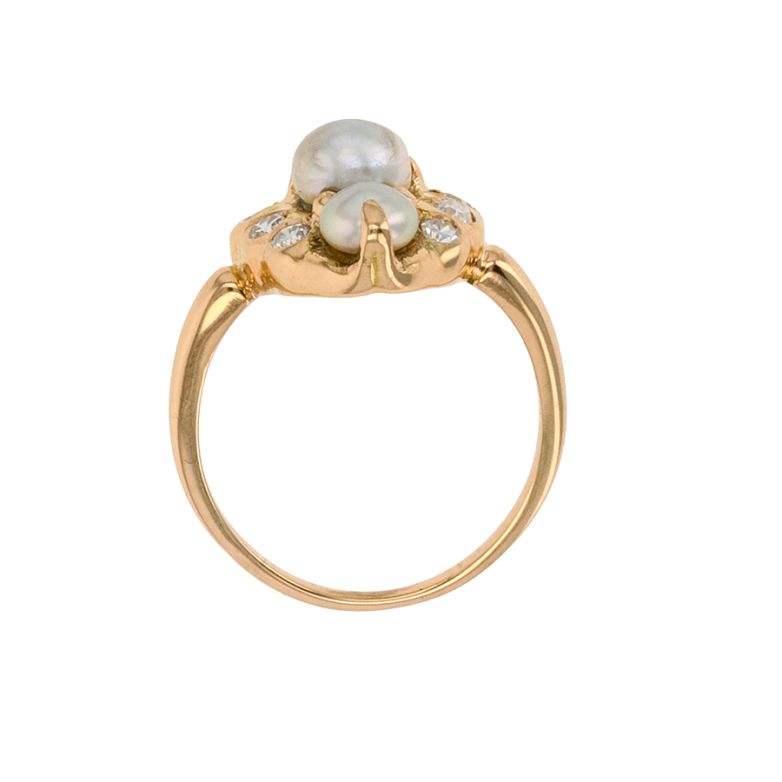 Bague or jaune diamant et perle Vintage 