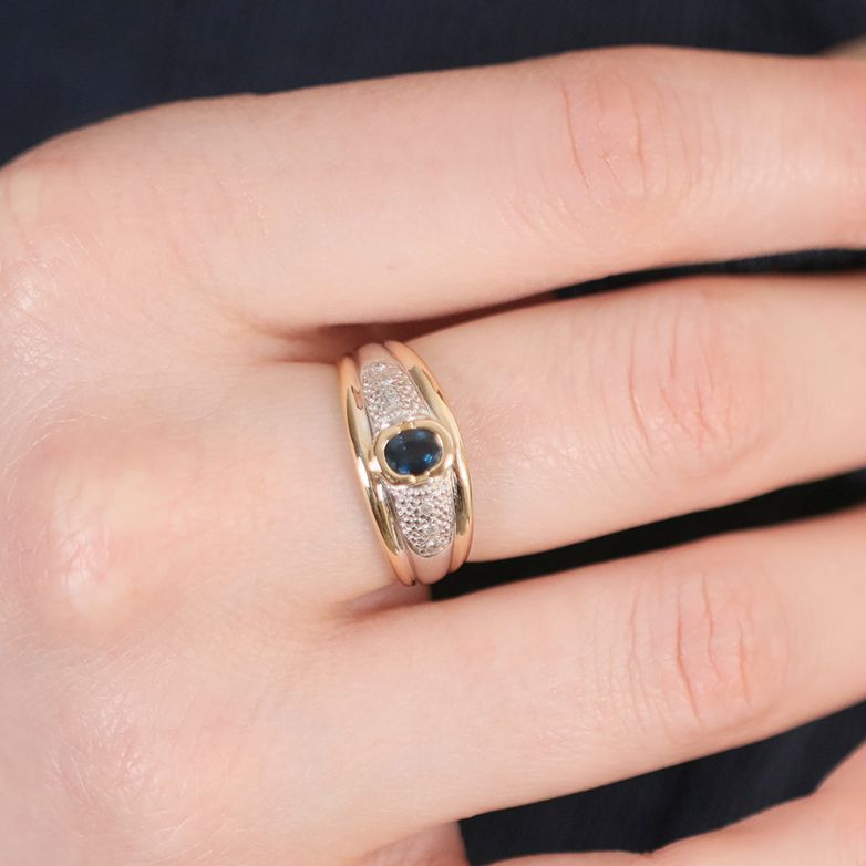 Bague or jaune saphir et diamant(s) Vintage 