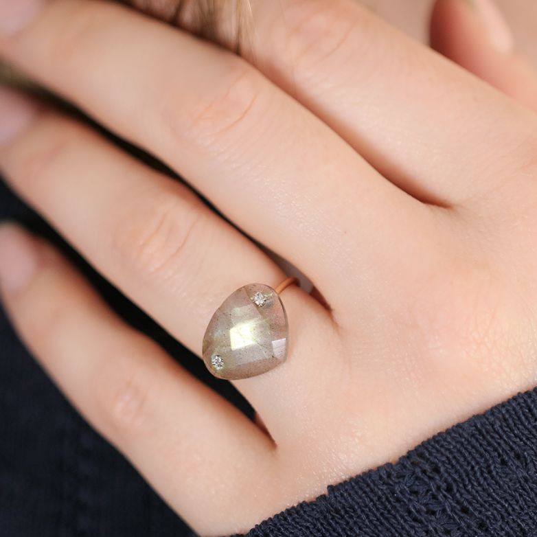 Bague or jaune diamant,P.fine labradorite