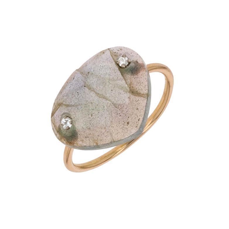 Bague or jaune diamant,P.fine labradorite