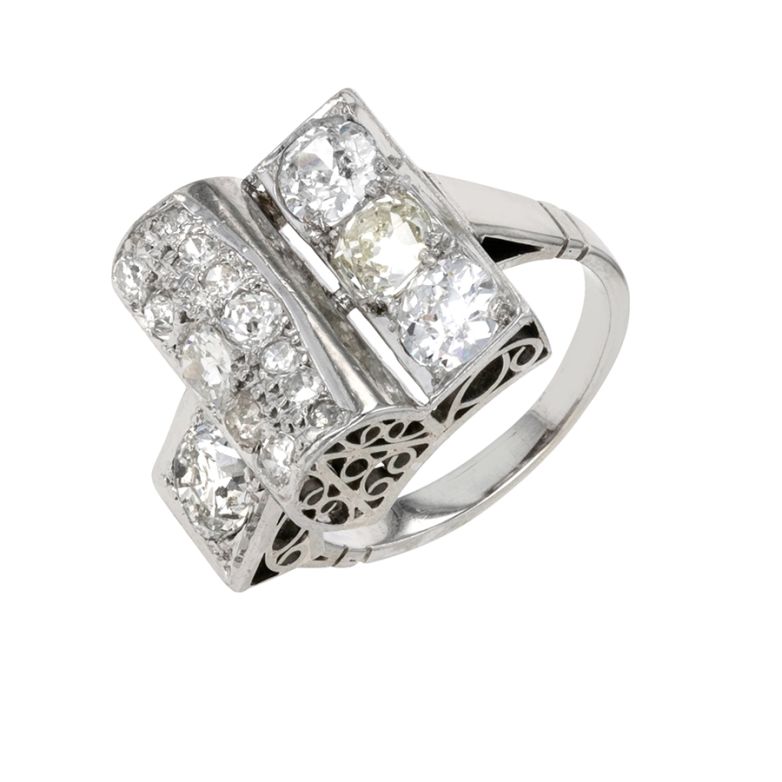 Bague or gris diamant(s) t. ancienne Vintage