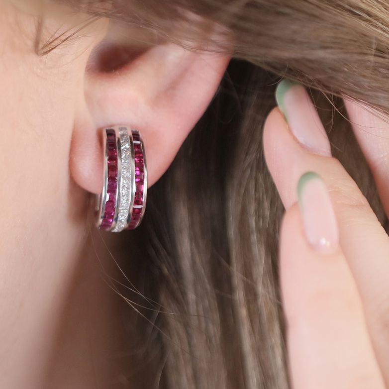 Boucles d'oreilles or gris rubis et diamant(s) 