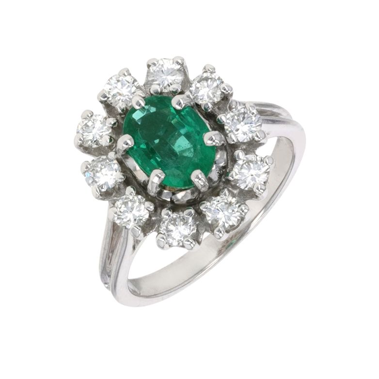 Bague or gris émeraude et diamant(s)