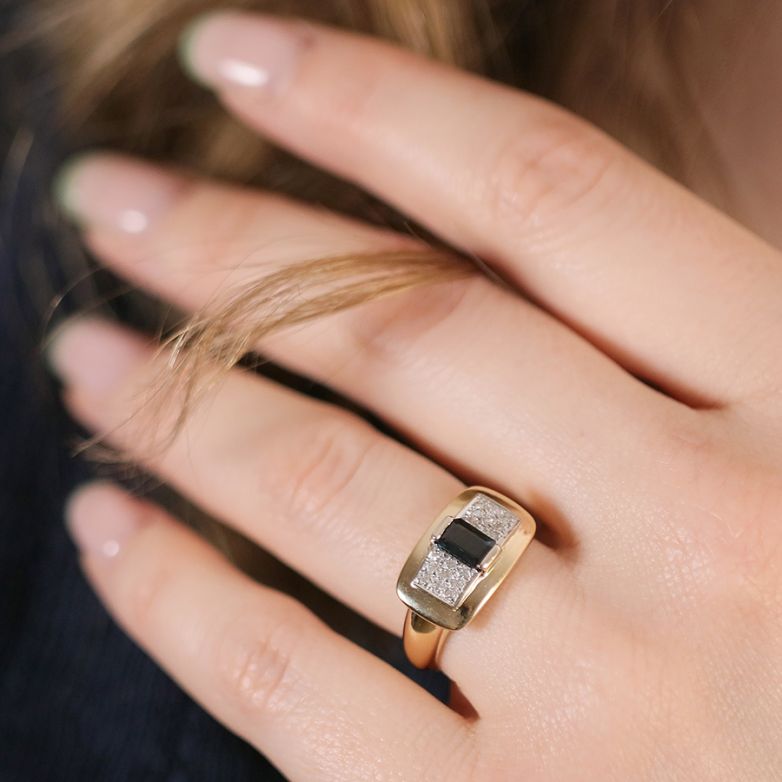 Bague or jaune saphir et diamant(s) 