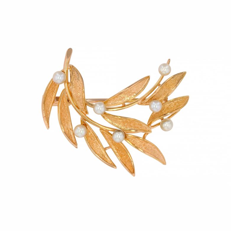 Broche or jaune Perle de culture Vintage