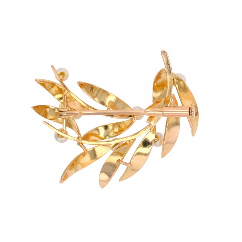 Broche or jaune Perle de culture Vintage 