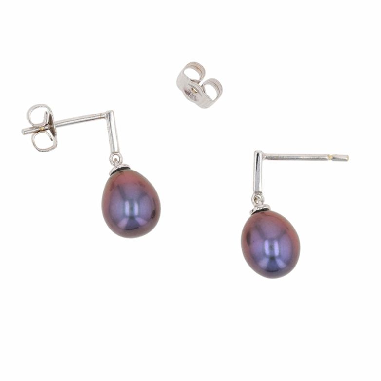 Boucles d'oreilles or gris diamant et perle 