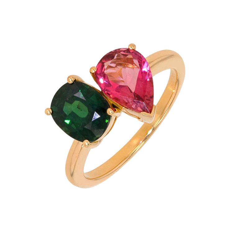 Bague or jaune Saphir et tourmaline