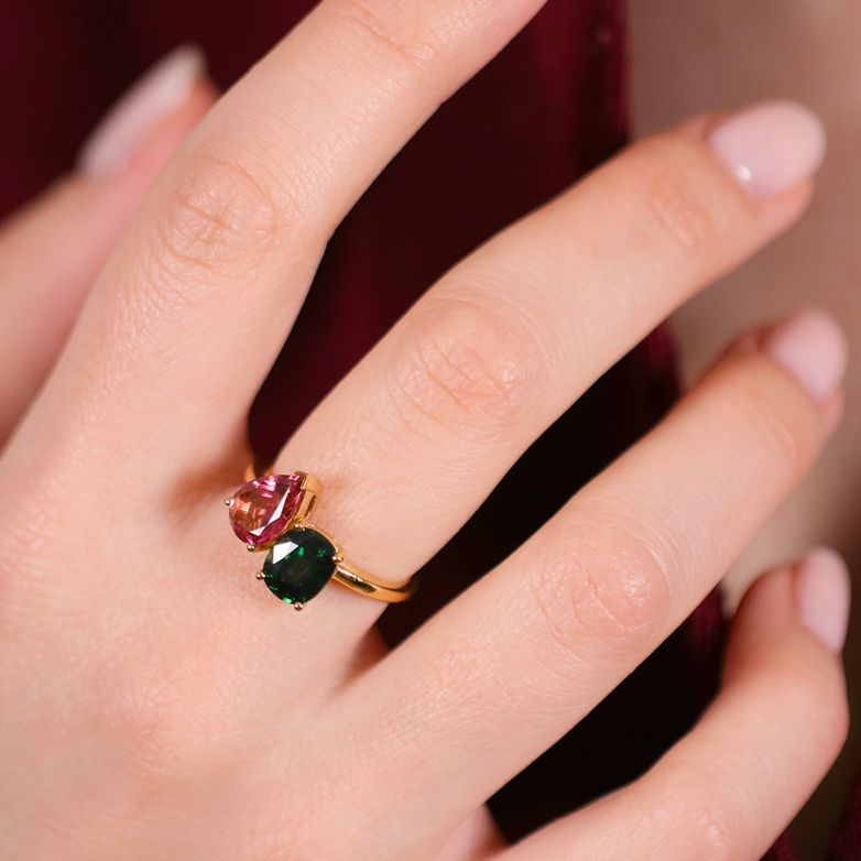Bague or jaune Saphir et tourmaline
