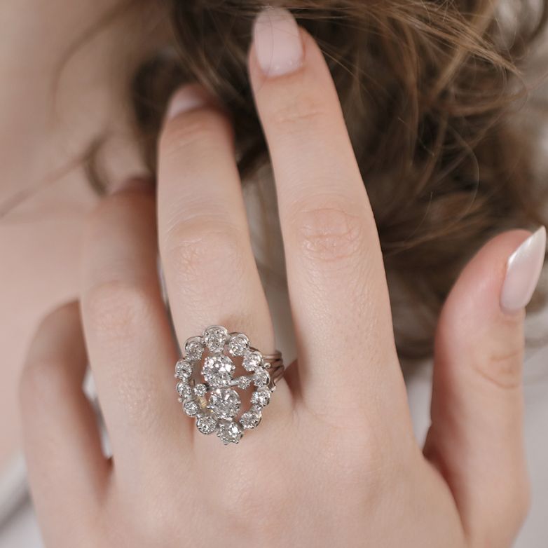Bague or gris diamant(s) t. ancienne Vintage 