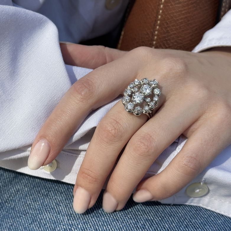 Bague or gris diamant(s) t. ancienne Vintage 