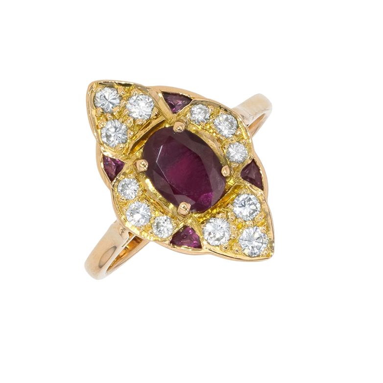 Bague or jaune rubis et diamant(s)