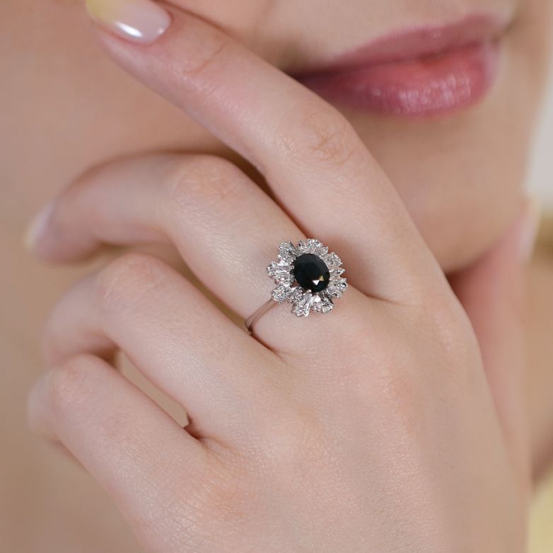 Bague or gris saphir et diamant(s) 