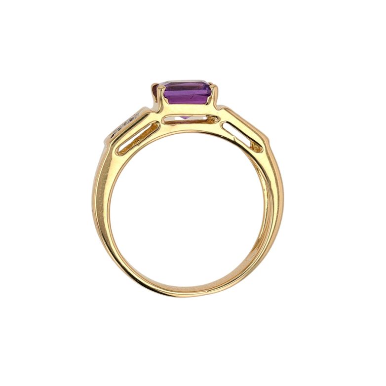 Bague or jaune diamant,P.fine améthyste