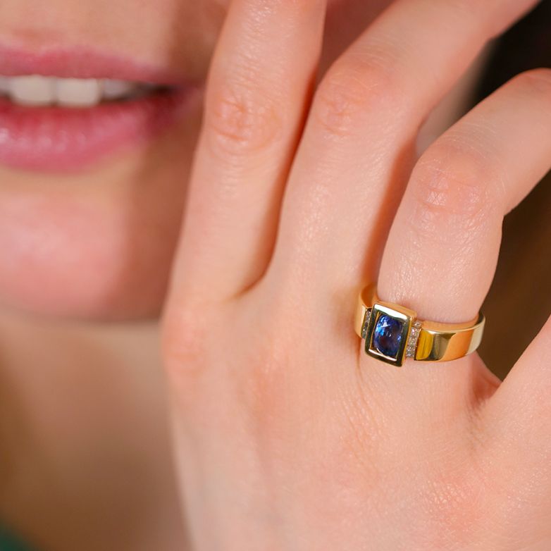 Bague or jaune diamant saphir 