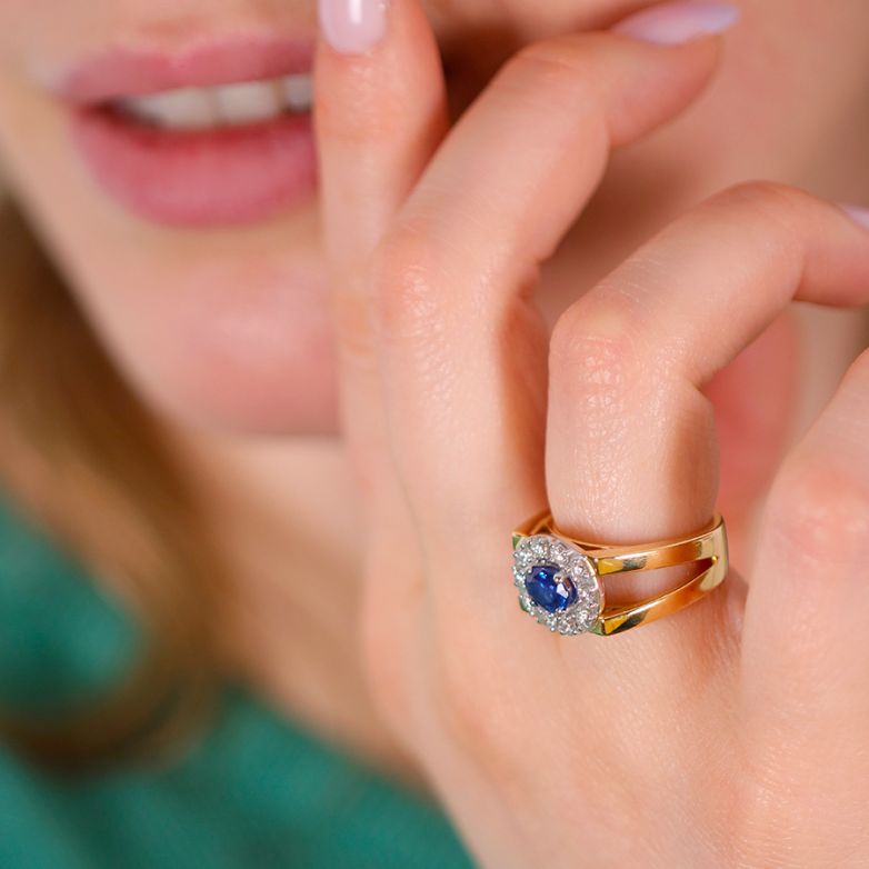 Bague or bicolore diamant saphir 