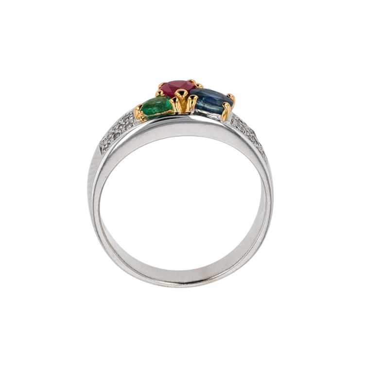 Bague or gris saphir,émer,rubis,bts 
