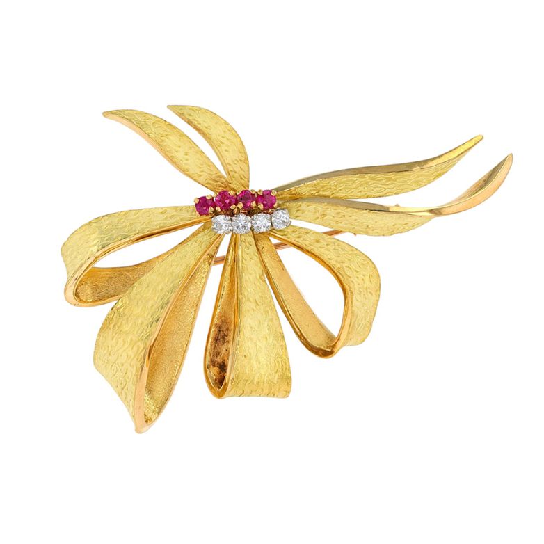 Broche or bicolore rubis et diamant(s)