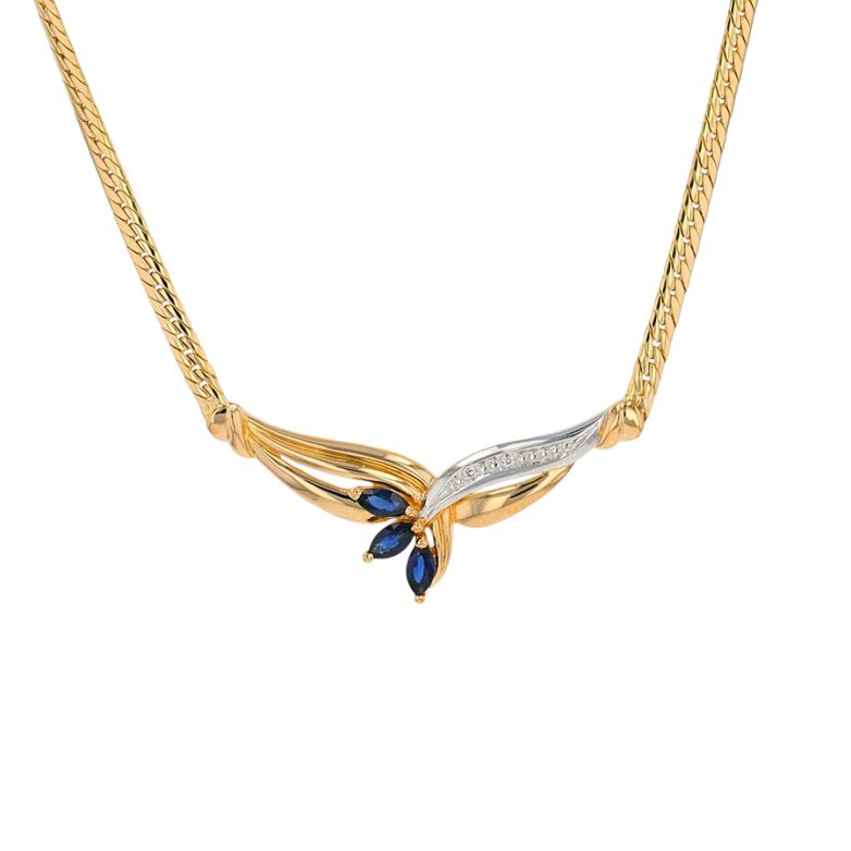 Collier maille anglaise or jaune saphir et diamant(s)