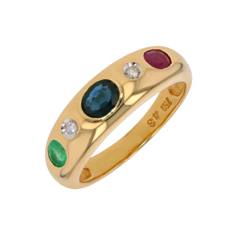 Bague or jaune saphir,émer,rubis,bts