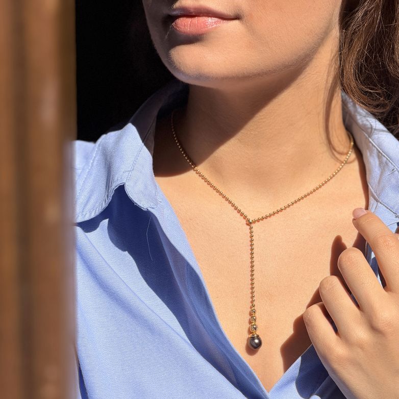 collier or jaune diamant et perle 