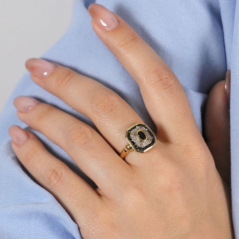 Bague or jaune saphir et diamant(s) Vintage 