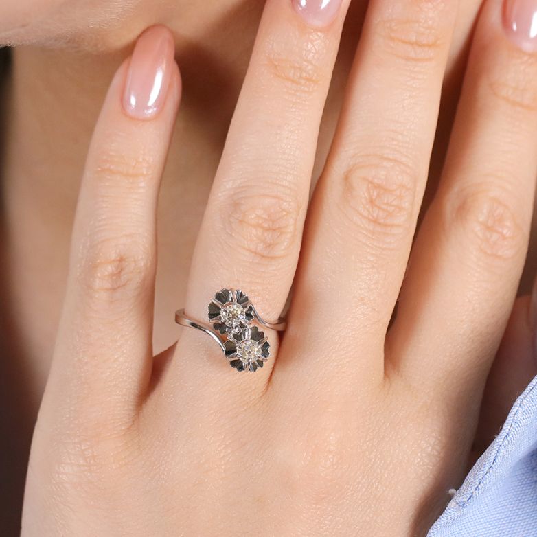 Bague or gris diamant(s) t. ancienne Vintage 