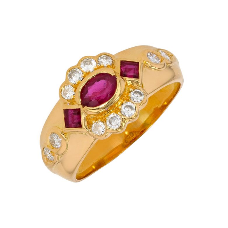 Bague or jaune rubis et diamant(s)