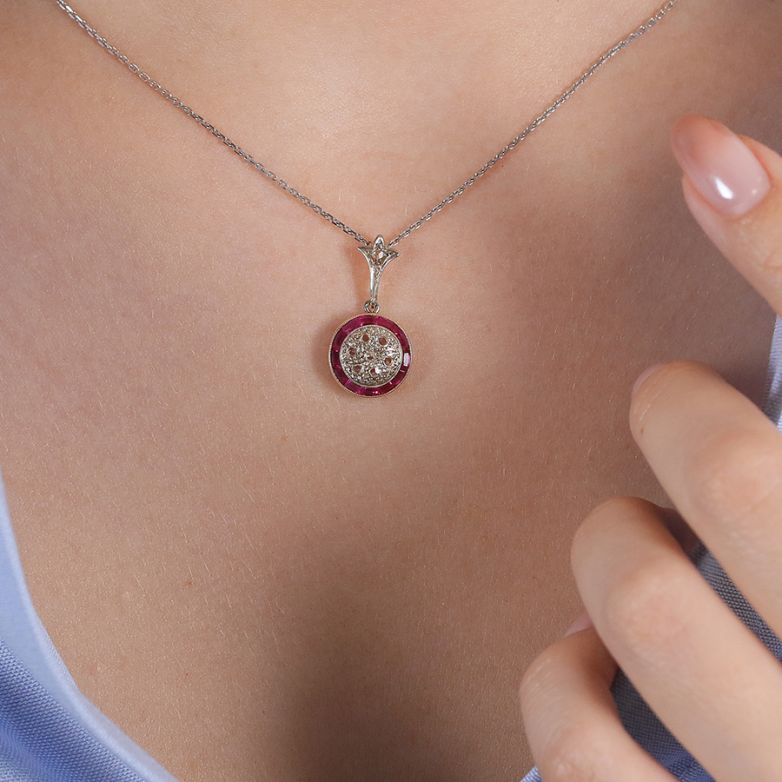 Pendentif 2 ors Rubis et saphirs blancs synthétiques