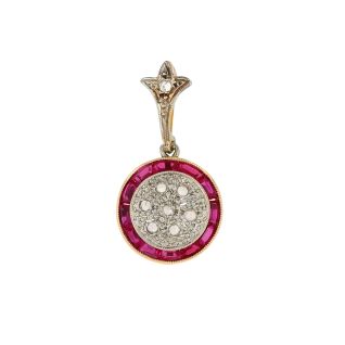 Pendentif 2 ors Rubis et saphirs blancs synthétiques
