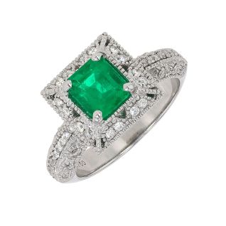 Bague or gris émeraude et diamant(s)