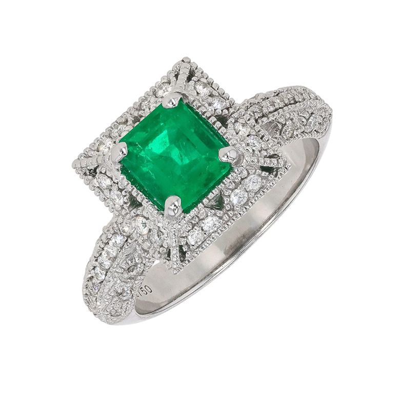 Bague or gris émeraude et diamant(s)