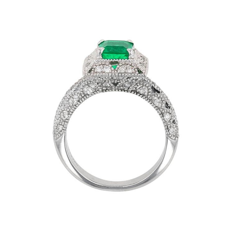 Bague or gris émeraude et diamant(s) 