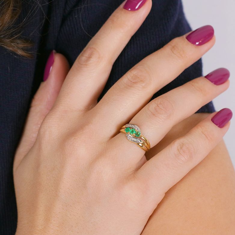 Bague or bicolore émeraude et diamant(s) 