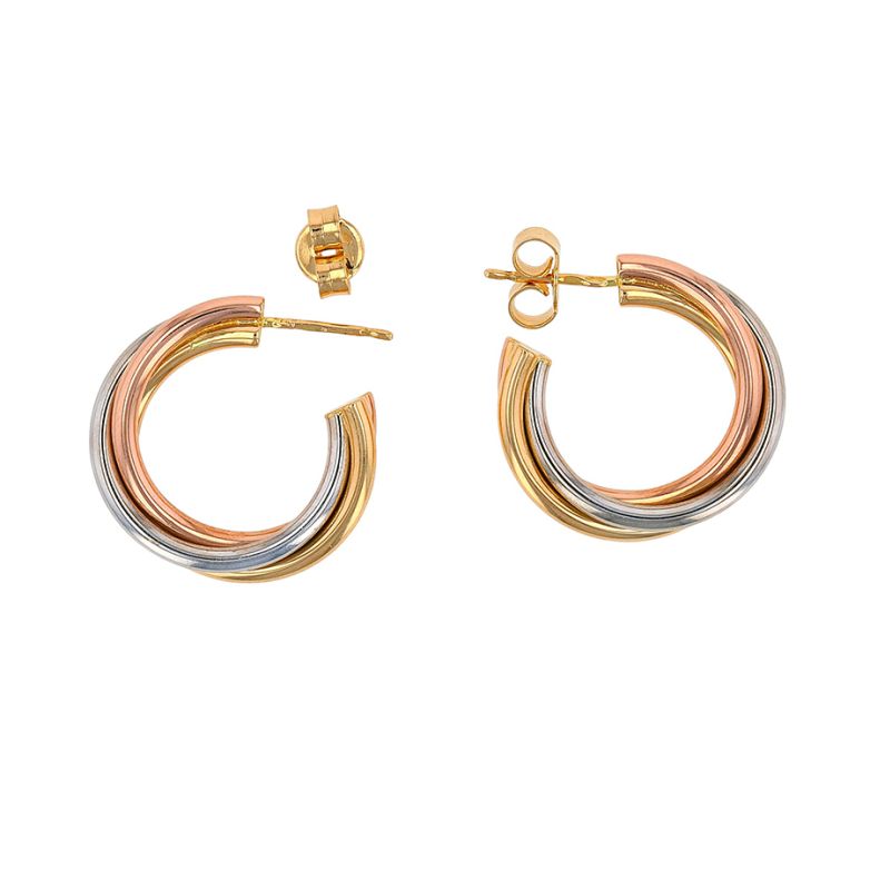 Boucles créoles or jaune, rose, blanc 