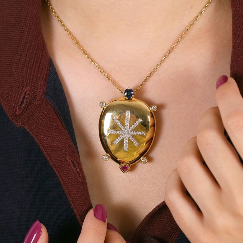 Pendentif or jaune saphir et diamant(s) et rubis