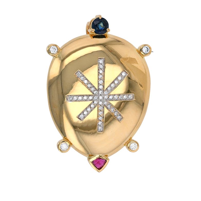 Pendentif or jaune saphir et diamant(s) et rubis