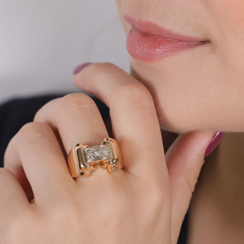 Bague 2 ors diamant (s) Vintage 