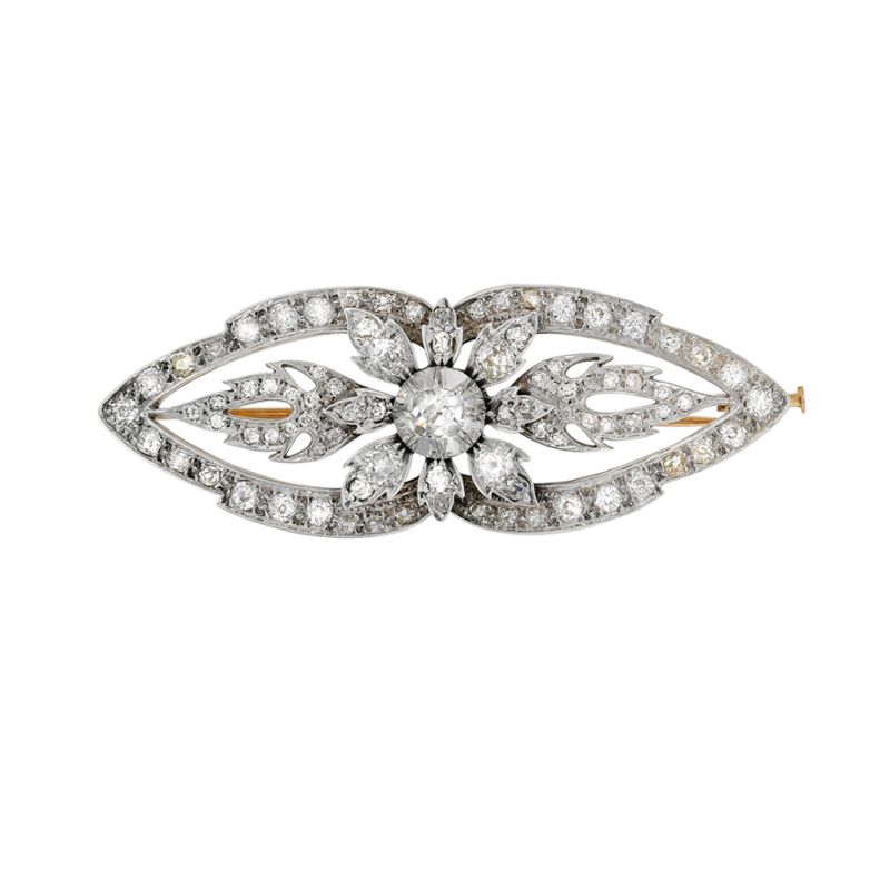 Broche or bicolore diamant(s) t. ancienne