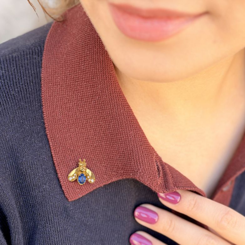 Broche or jaune saphir et diamant(s) 