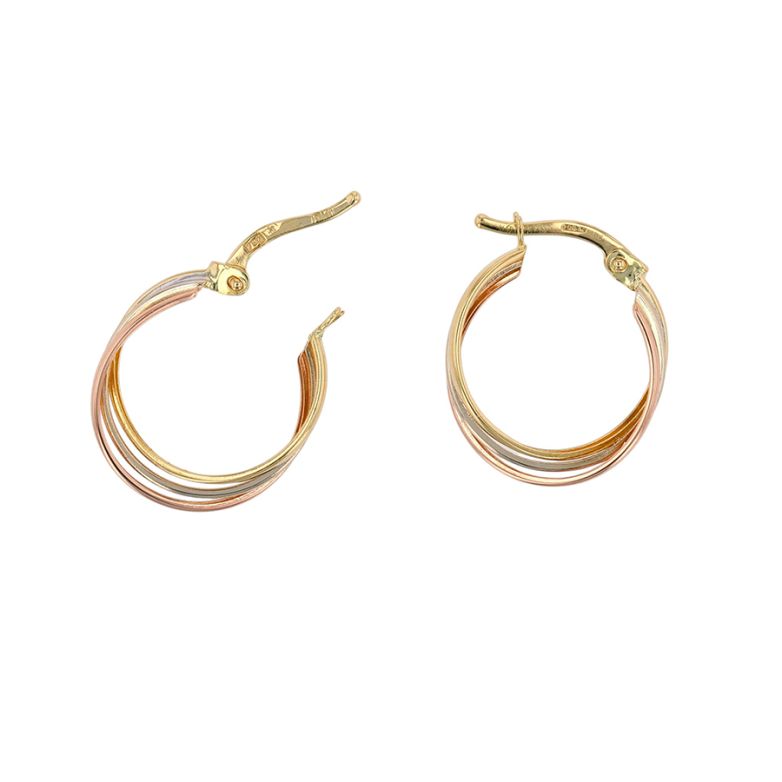 Boucles créoles or jaune, rose, blanc 