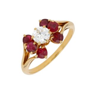 Bague or jaune rubis et diamant(s)