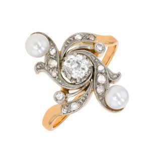 Bague 2 ors diamant et perle