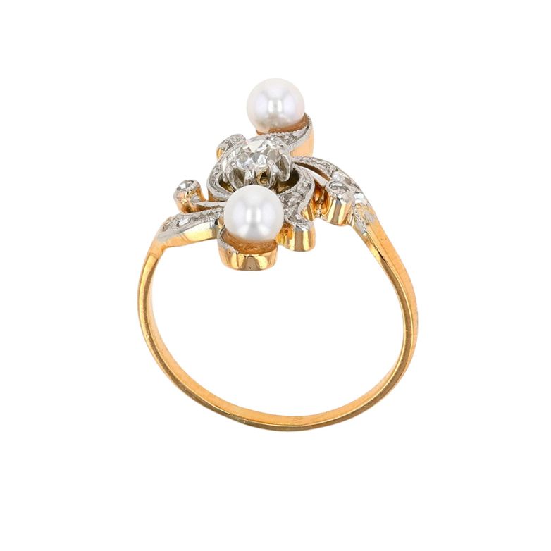 Bague 2 ors diamant et perle 