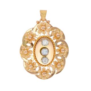 Pendentif or jaune diamant et perle Vintage