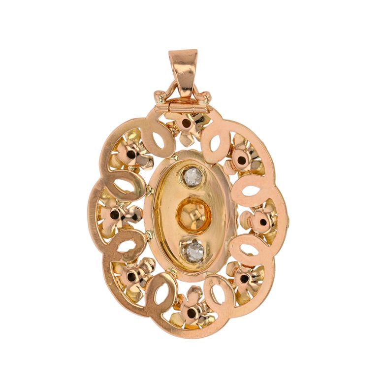 Pendentif or jaune diamant et perle Vintage 