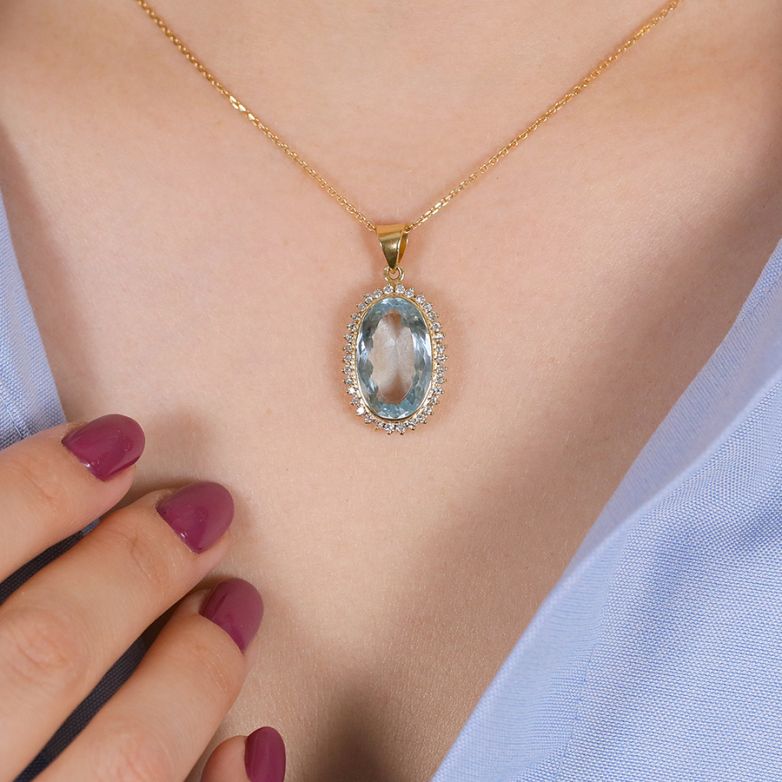 Pendentif or jaune diamant,P.fine Vintage aigue-marine