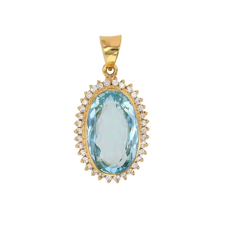 Pendentif or jaune diamant,P.fine Vintage aigue-marine