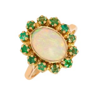 Bague or jaune Pierres Fines opale et émeraudes